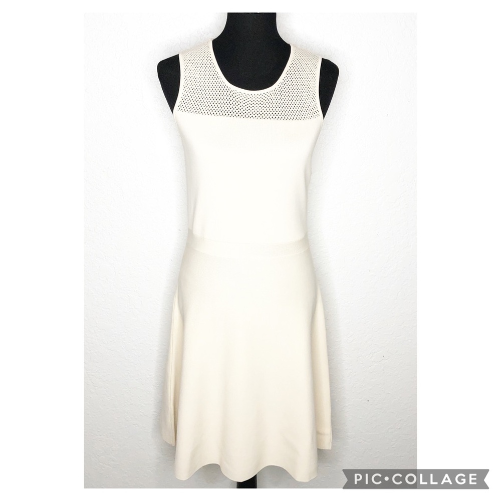 Ann Taylor cream perforated top knit sleeveless dress size Medium